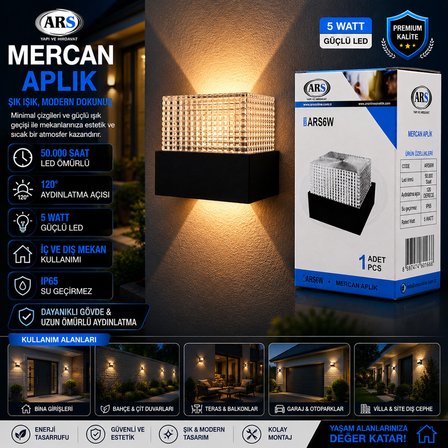 IP66 50.000 Saat Led Ömrü 5W Mercan Led Aplik Duvar Lambası ARS-348957