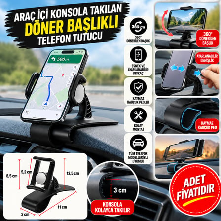 Araç İçi Konsola Takılan Döner Başlıklı Telefon Kıskacı Telefon Tutucu (adet fiyatıdır)