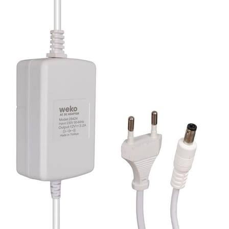 Weko Tottolet 1200 12 Volt - 3.2 Amper 5.5 2.5 Uçlu Yerli Üretim Plastik Kasa Beyaz Masaüstü Adaptör