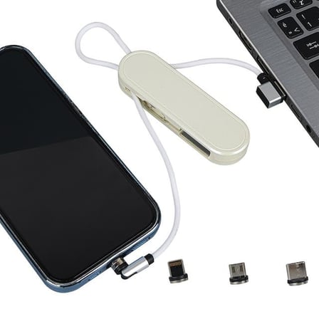 PM-25905 Beyaz 3in1 (Type C- Lightning-Micro Usb) Manyetik Uç Taşınabilir Şarj Kablosu