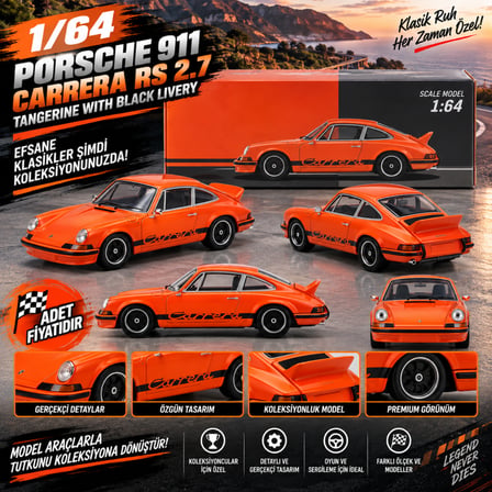 1/64 Porsche 911 Carrera RS 2.7 Tangerine with Black Livery (adet fiyatıdır)