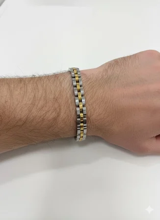Siyah Deri / Çelik  Erkek Deri Bileklik 20 Cm  - Ebl0065