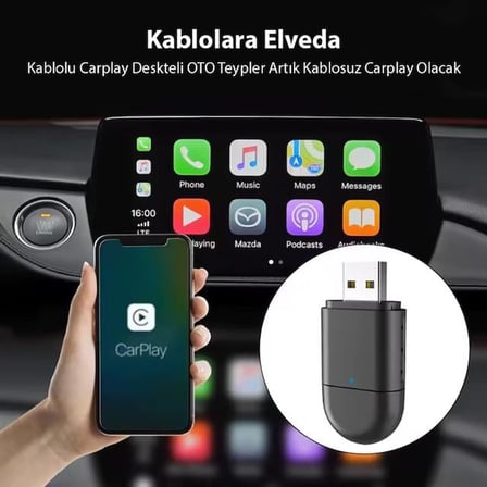 PM-27447 Kablosuz Carplay - Android Auto Çevirici Dönüştürücü Adaptör İki Girişli USB - TYPE-C
