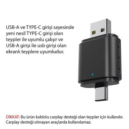 PM-27447 Kablosuz Carplay - Android Auto Çevirici Dönüştürücü Adaptör İki Girişli USB - TYPE-C