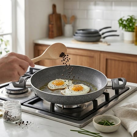 Granit Tava 22 cm Çift Saplı Gri Kırçıllı