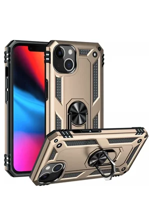 Apple iPhone 14 Plus Kılıf Sofya Yüzüklü Silikon Kapak - Gold