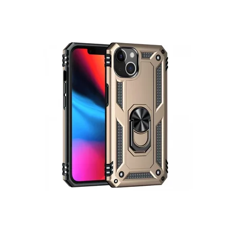 Apple iPhone 14 Plus Kılıf Sofya Yüzüklü Silikon Kapak - Gold