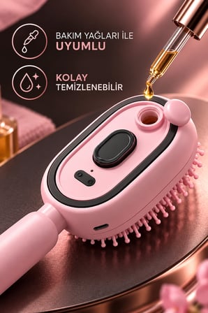 Elektrikli Spreyli Saç Tarağı 300 mAh Type‑C Şarjlı İnce Spreyli Antistatik Bakım Fırçası pembe