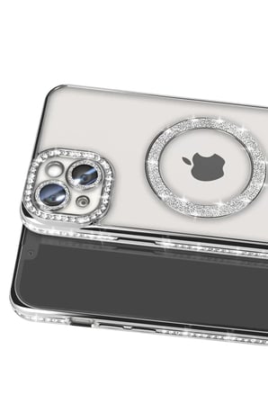 Apple iPhone 14 Kılıf Joke Simli Magneticsafe Kılıf - Gümüş