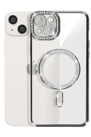 Apple iPhone 14 Kılıf Joke Simli Magneticsafe Kılıf - Gümüş