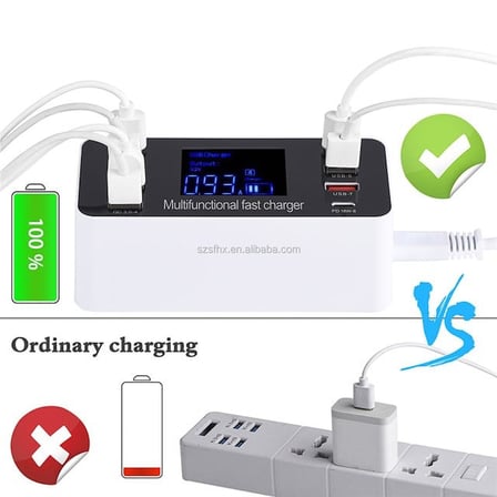 PM-26057 8 Portlu LCD Ekranlı Akıllı USB ve Type-C PD Şarj İstasyonu