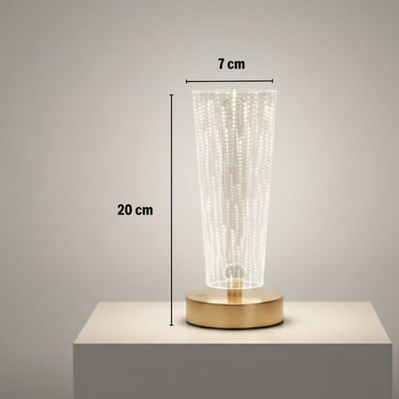 Silindirik Kristal Nokta Model LED Masa Lambası – Gold Tabanlı, Dokunmatik, 3 Renk Işık Modlu, Şarjlı Modern Dekoratif Gece Lambası