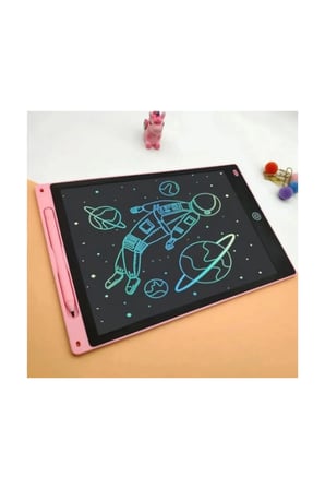 12 İnc Renkli Lcd Grafik Dijital Kalemli Cizim Tableti Yazi Tahta Not Yazma Egitim Tableti Pembe