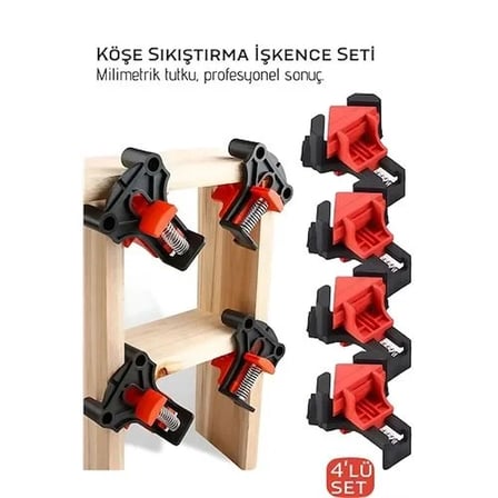 90 Derece Köşe Sıkıştırma İşkence Seti 4'lü - Köşe Tutucu Köşe Birleştirici