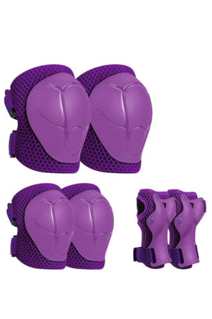 Çocuk Koruyucu Set Dizlik Dirseklik Bileklik 6 Parça Paten Scooter Bisiklet Kaykay Koruyucu Mor Renk