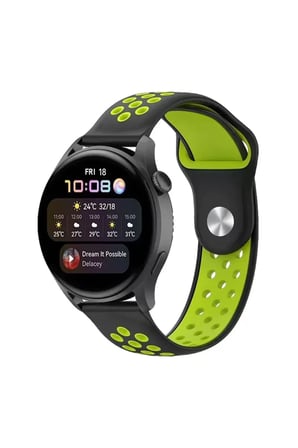 Watch 20mm Spor Delikli Kordon - Siyah-Yeşil