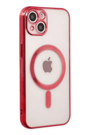 Apple Uyumlu iPhone 14 Plus Kılıf Magneticsafe Lazer Silikon - Kırmızı