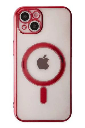 Apple Uyumlu iPhone 14 Plus Kılıf Magneticsafe Lazer Silikon - Kırmızı