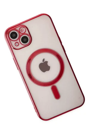 Apple Uyumlu iPhone 14 Plus Kılıf Magneticsafe Lazer Silikon - Kırmızı