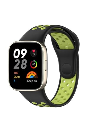 Xiaomi Uyumlu Redmi Watch 3 Spor Delikli Kordon - Siyah-Yeşil
