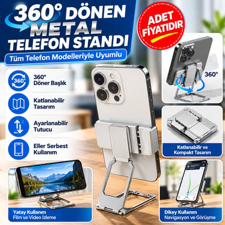 360 derece Dönen Tüm Telefon Tipleri İle Uyumlu Metal Telefon Standı Braket (adet fiyatıdır)