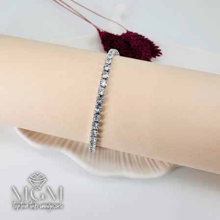 Rodyum Zirkon 3 Mm Taşlı Pirinç Bileklikler 18+2 Cm Uzatma Payı - Kbl0085