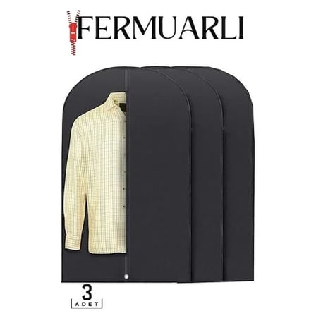 3'lü Set Gamboç Elbise Kılıfı, Fermuarlı Takım Elbise Saklama Kılıfı, Siyah, Nefes Alabilen Tela, 63x100 Cm 718363 718363