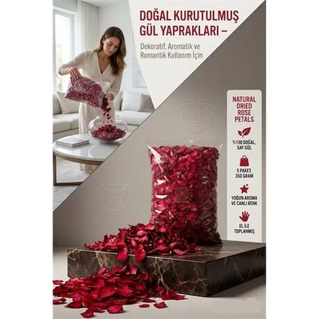 Doğal Kurutulmuş Gül Yaprakları – Dekoratif, Aromatik Ve Romantik Kullanım İçin 350g Paket 718565