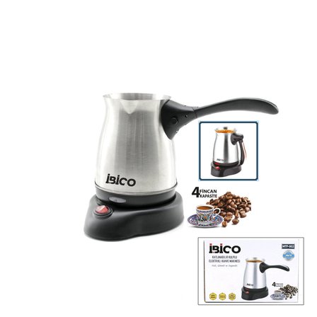 Çelik Elektrikli Cezve Türk Kahve Makinesi - 4FİNCAN=400ML Kablosuz Kullanım- 360°DÖNER 600W MTF-002