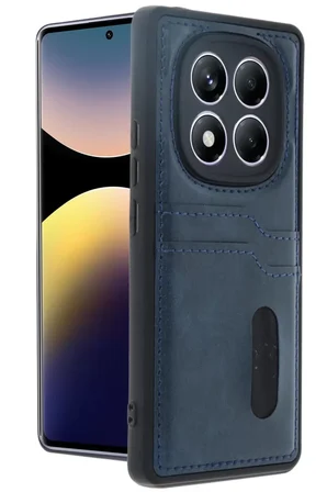 Xiaomi Redmi Note 14 Pro 4G Kılıf Sara Kartvizitli Deri Kılıf - Lacivert