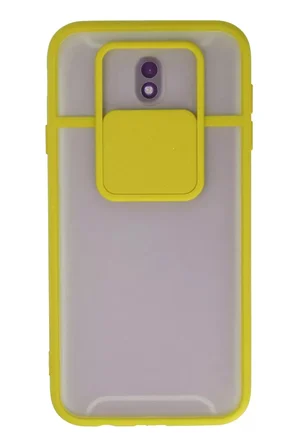 Samsung Galaxy J7 Pro / J730 Kılıf Palm Buzlu Kamera Sürgülü Silikon - Sarı