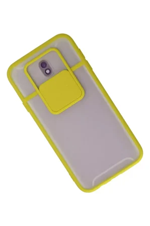 Samsung Galaxy J7 Pro / J730 Kılıf Palm Buzlu Kamera Sürgülü Silikon - Sarı
