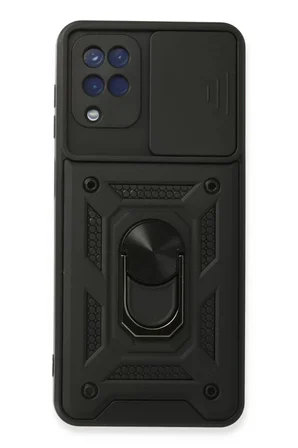 Samsung Galaxy A22 Kılıf Pars Lens Yüzüklü Silikon - Siyah