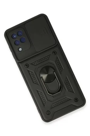 Samsung Galaxy A22 Kılıf Pars Lens Yüzüklü Silikon - Siyah