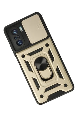 Xiaomi Poco F3 Kılıf Pars Lens Yüzüklü Silikon - Gold
