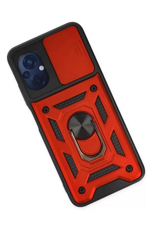 Xiaomi Poco M5 Kılıf Pars Lens Yüzüklü Silikon - Kırmızı