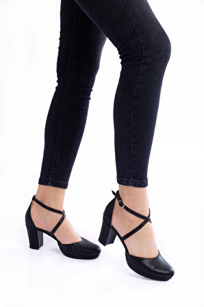 Siyah Cilt Topuklu Kadın Klasik Ayakkabı Kadın Topuklu Abiye Ayakkabı Şık Gece Ayakkabısı