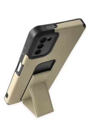 Samsung Galaxy A03S Kılıf Mega Standlı Silikon - Gold