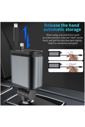 ErturkStore Araç Şarjı Çift USB Type-C 66W Hızlı Şarj Geri Çekilebilir
