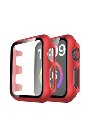 Apple Uyumlu Watch 44mm Camlı Kasa Ekran Koruyucu - Kırmızı