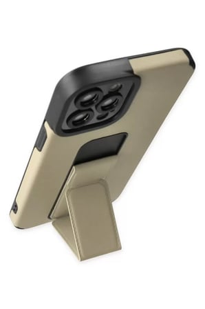 Apple Uyumlu iPhone 12 Pro Max Kılıf Mega Standlı Silikon - Gold