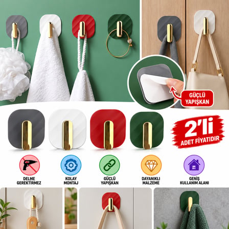 2li Yapışkanlı Retro Askılık Dolap Kapak Kulpu Gri