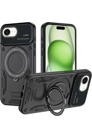 Apple iPhone 16E Kılıf Joy Lens Standlı Kapak - Siyah