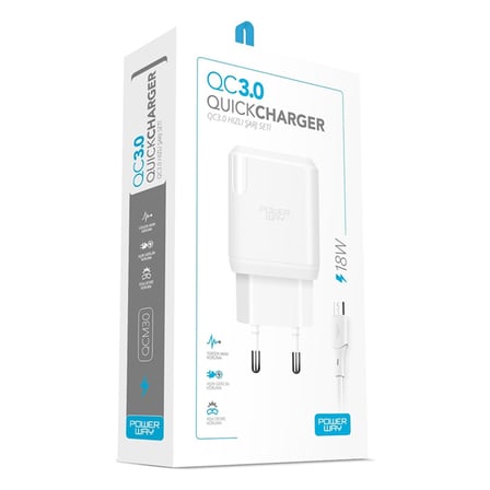 Powerway QCM30 18W Hızlı Şarj Adaptörü + Micro USB Kablo Seti