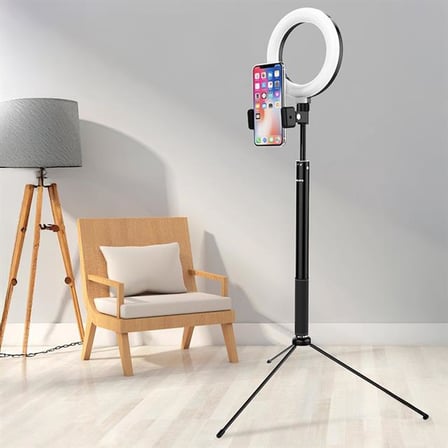 2in1 Tripod Standlı Youtube Tiktok Selfie Çekim Işıklı Telefon Tutucu - Makyaj Işığı DLK3621N/93