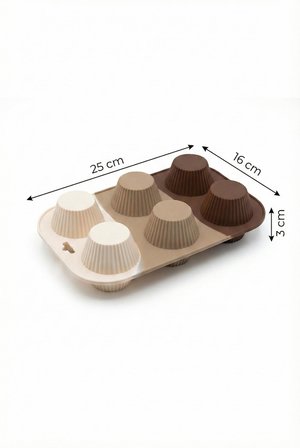 Kahve Rengi 6’lı Silikon Kek Ve Çikolata Kalıbı & Muffin Kabı Pişirme Gereci 16x25 cm