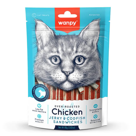 Chıcken Jerky Codfısh Sandwıches Wanpy Tavuklu Ve Morina Balıklı Kedi Ödül Maması