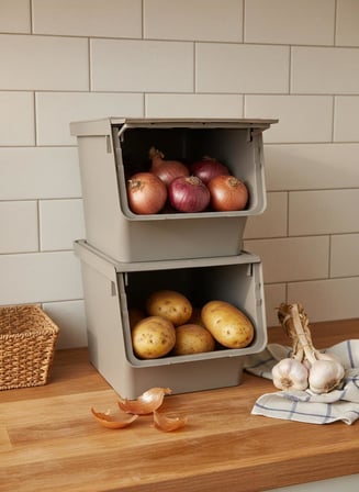 Vizon 2'Li 13,5 LT Modubox Kayar Kapaklı Saklama Kabı & Patates Soğan Kovası & Erzak Kutusu