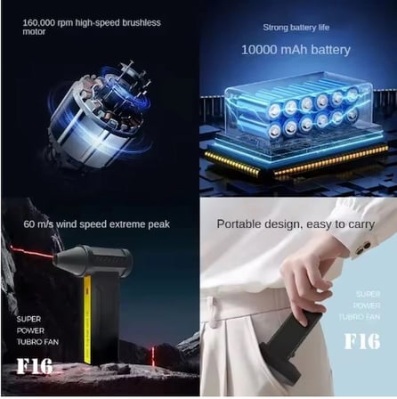 Turbo Jet 160000rpm Şarjlı Turbo Jet Şiddetli Fan Yüksek Hızlı Güçlü Hava Üfleyici Araç Süpürgesi