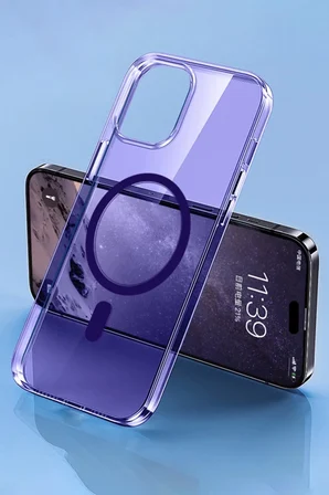 Apple iPhone 14 Pro Kılıf Tron Şeffaf Magsafe Kapak - Derin Mor